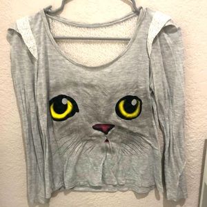 Women long sleeve cat printed shirt